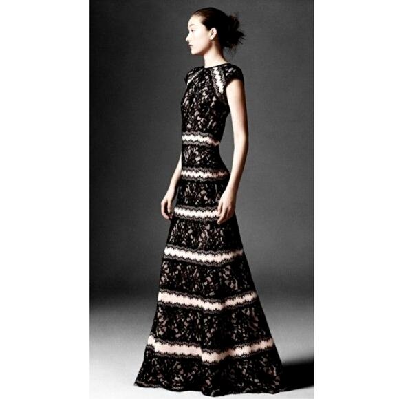 Tadashi Shoji Dresses & Skirts - Tadashi Shoji Neoprene And Lace Cap Sleeve Gown Maxi Dress Size 12